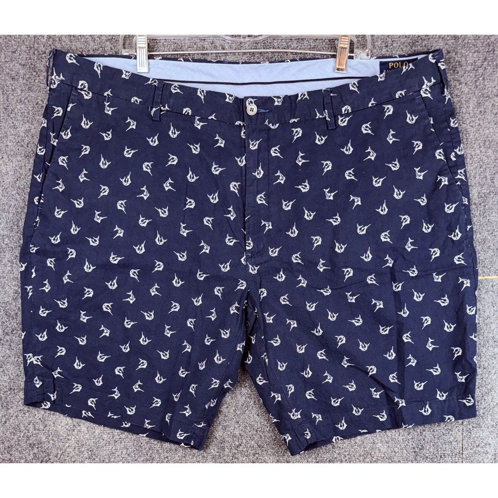 Polo Ralph Lauren Linen Blend Marlin Chino Shorts Classic Navy Blue Mens Size 42